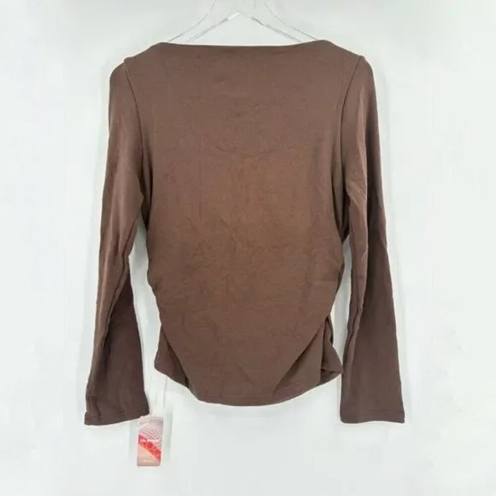 NWT OGL Espresso Brown Modern Side Ruched Boatneck Brami Top XS - Picture 5 of 16